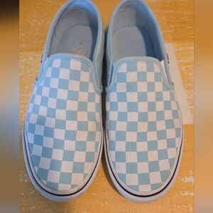Van's Light Blue Checkered Slip-On Sneakers Women's 9